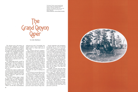 The famed 'Toledo' romps through Grand Canyon Village, with Winfield Hogaboom, observer, at the tiller. Beside him is reporter T. M. Chapman, and in the rear seat are guide Al Doyle, left, and ace driver Oliver Lippincott. Arizona Collection, Arizona State University
