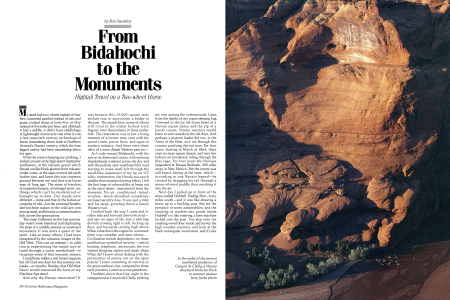In the midst of the ancient weathered sandstone of Canyon de Chelly, a Navajo shepherd herds her flock to summer pasture.
