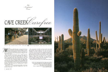 Rustic parts of Cave Creek, once an artists' colony, contrast sharply with cosmopolitan boutiques of neighboring Carefree.