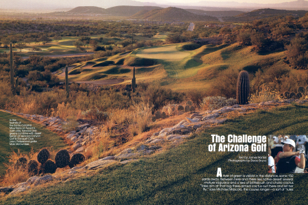 In the foothills of the Santa Catalina Mountains on Tucson's north side, fairways and greens combine with desert terrain at Ventana Canyon Golf & Racquet Club. (INSET) Professional golfer Mark McCumber.