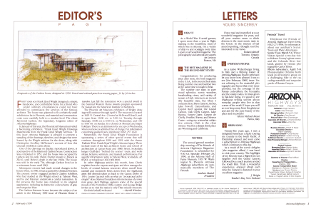 Perspective of the Carlson house, designed in 1950. Pencil and colored pencil on tracing paper, 32 by 36 inches.