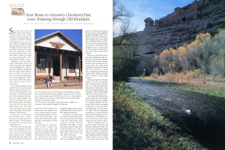 Named by miners returning from the goldfields of Alaska last century, Klondyke remains a popular stop for travelers on their way to the Aravaipa Canyon Wilderness Area. Here, local residents April and Jasmine Larson sit in front of the 90-year-old Klondyke General Store and Post Office.