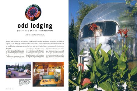 [THIS PAGE AND RIGHT] Providing overnight trailer spaces in Bisbee since 1927, the Shady Dell now also offers a “blast to the past” in their fleet of vintage aluminum travel trailers.