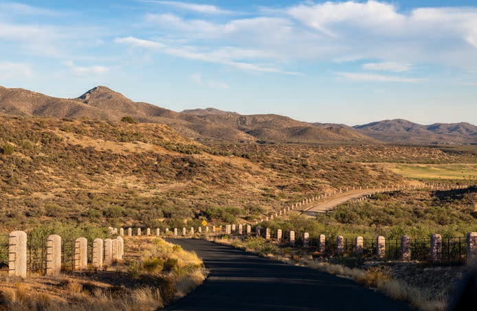 Farther southeast, a short paved section of the road winds through the Z Triangle Ranch, one of several ranches in the area.