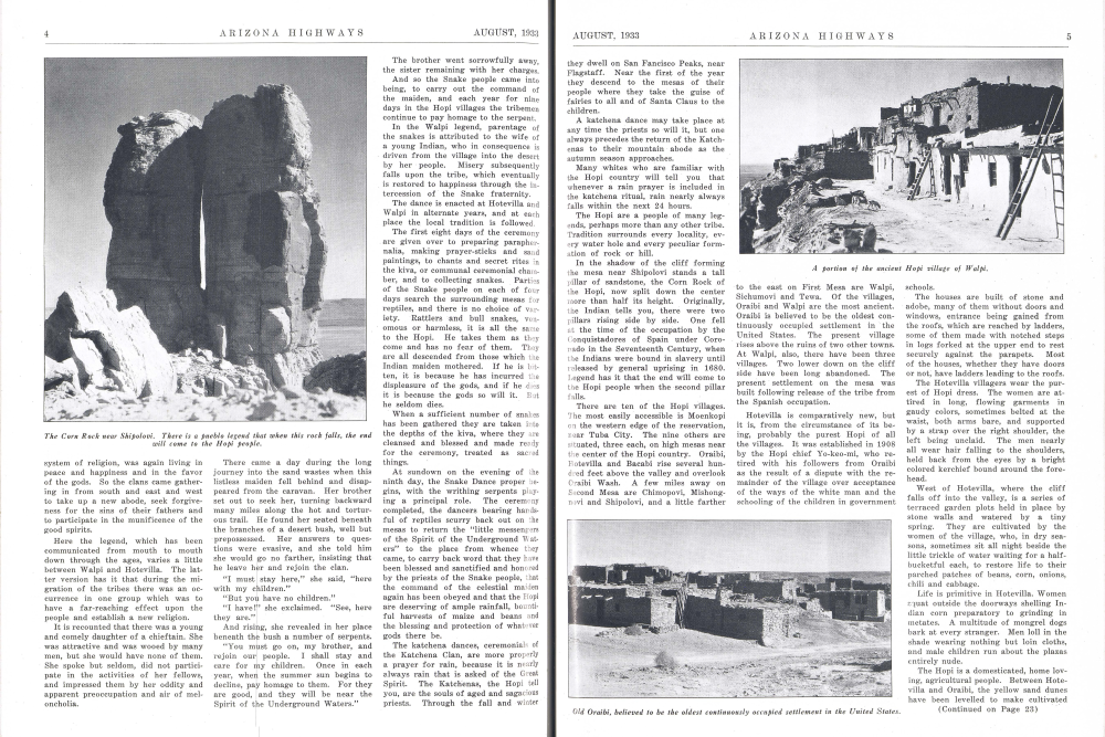 The Corn Rock near Shipolovi. There is a pueblo legend that when this rock falls, the end will come to the Hopi people.