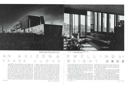 The Pauson house near Phoenix, of mountain stone and redwood—an outcrop of the hill itself—west view.