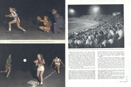 Fast action and skilled performance feature the championship calibre of softball played by Phoenix girls' team.