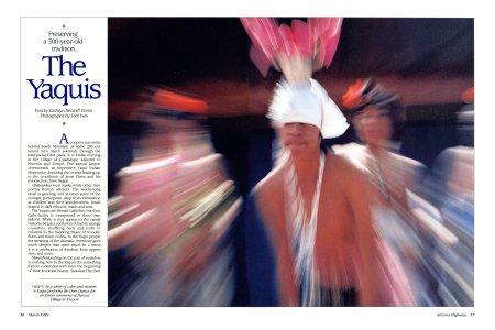 In a whirl of color and motion, a Yaqui performs the Deer Dance for an Easter ceremony at Pascua Village in Tucson.