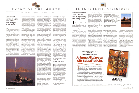 (LEFT) Each December residents and visitors park their vehicles along Page's Lake Shore Drive to watch the decorated watercraft ply Lake Powell during the much-anticipated Festival of Lights.